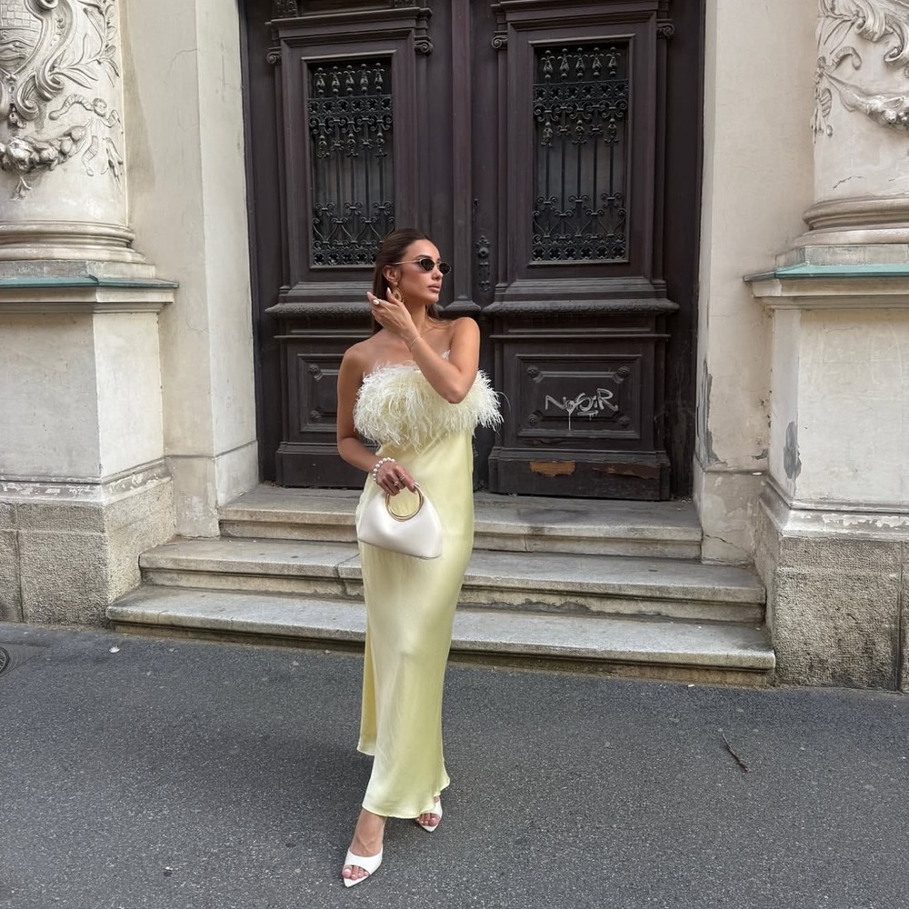 ZARA FEATHERED SATIN MIDI DRESS SIE M - Picture 3 of 16